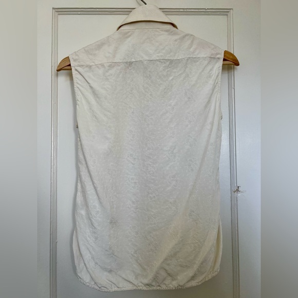 Old Céline by Phoebe Philo White Silk Collared Sleeveless Blouse - Lace Print - Picture 2 of 8